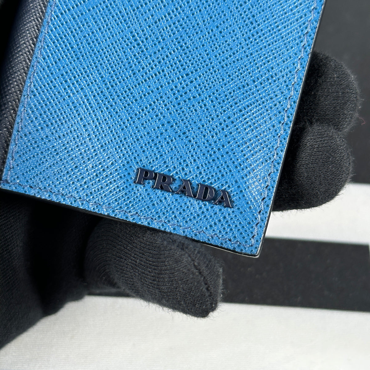 Prada Black and Blue Saffiano Wallet Prada