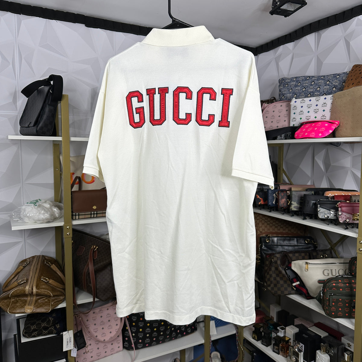 Luxury Leather Guys Gucci Yankees Collared T-Shirt